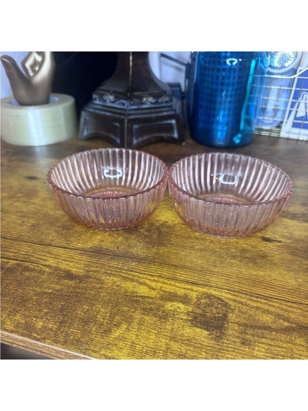 Vintage 2pc pink glass dessert bowl ice cream vintage depression pink anchor hkg
